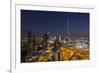 UAE, Downtown Dubai. Cityscape with Burj Khalifa at night.-Walter Bibikow-Framed Premium Photographic Print