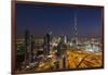 UAE, Downtown Dubai. Cityscape with Burj Khalifa at night.-Walter Bibikow-Framed Photographic Print