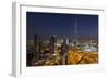 UAE, Downtown Dubai. Cityscape with Burj Khalifa at night.-Walter Bibikow-Framed Photographic Print