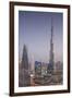 UAE, Downtown Dubai. Cityscape with Burj Khalifa at night.-Walter Bibikow-Framed Premium Photographic Print