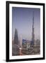 UAE, Downtown Dubai. Cityscape with Burj Khalifa at night.-Walter Bibikow-Framed Photographic Print