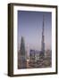 UAE, Downtown Dubai. Cityscape with Burj Khalifa at night.-Walter Bibikow-Framed Photographic Print