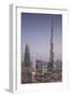 UAE, Downtown Dubai. Cityscape with Burj Khalifa at night.-Walter Bibikow-Framed Photographic Print