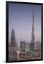 UAE, Downtown Dubai. Cityscape with Burj Khalifa at night.-Walter Bibikow-Framed Photographic Print