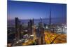 UAE, Downtown Dubai. Cityscape with Burj Khalifa at night.-Walter Bibikow-Mounted Premium Photographic Print