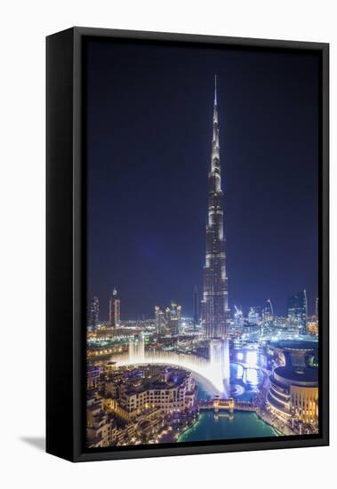 UAE, Downtown Dubai. Cityscape with Burj Khalifa.-Walter Bibikow-Framed Stretched Canvas