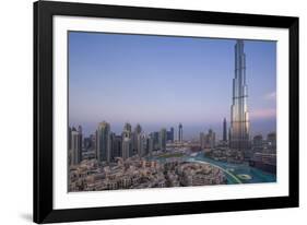 UAE, Downtown Dubai. Cityscape with Burj Khalifa.-Walter Bibikow-Framed Photographic Print