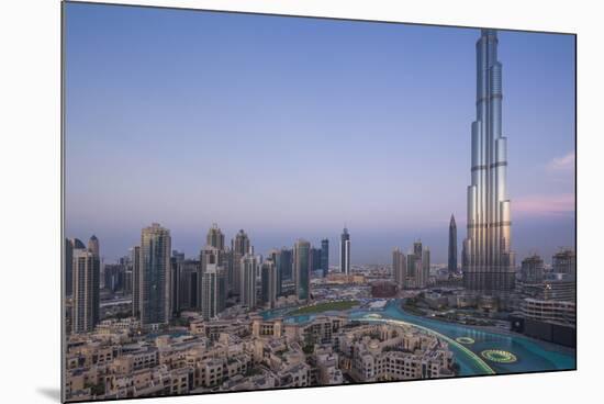 UAE, Downtown Dubai. Cityscape with Burj Khalifa.-Walter Bibikow-Mounted Photographic Print