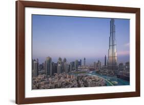 UAE, Downtown Dubai. Cityscape with Burj Khalifa.-Walter Bibikow-Framed Photographic Print