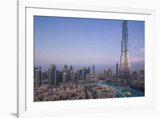 UAE, Downtown Dubai. Cityscape with Burj Khalifa.-Walter Bibikow-Framed Photographic Print