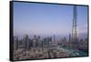 UAE, Downtown Dubai. Cityscape with Burj Khalifa.-Walter Bibikow-Framed Stretched Canvas