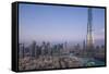 UAE, Downtown Dubai. Cityscape with Burj Khalifa.-Walter Bibikow-Framed Stretched Canvas