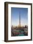 UAE, Downtown Dubai. Cityscape with Burj Khalifa.-Walter Bibikow-Framed Photographic Print