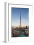 UAE, Downtown Dubai. Cityscape with Burj Khalifa.-Walter Bibikow-Framed Photographic Print