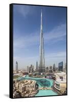 UAE, Downtown Dubai. Cityscape with Burj Khalifa.-Walter Bibikow-Framed Stretched Canvas