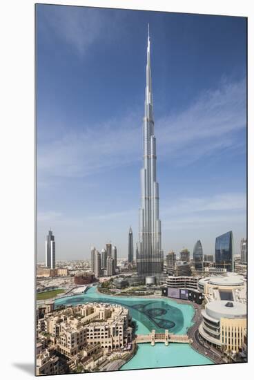 UAE, Downtown Dubai. Cityscape with Burj Khalifa.-Walter Bibikow-Mounted Premium Photographic Print