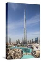 UAE, Downtown Dubai. Cityscape with Burj Khalifa.-Walter Bibikow-Stretched Canvas