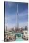 UAE, Downtown Dubai. Cityscape with Burj Khalifa.-Walter Bibikow-Stretched Canvas