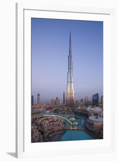 UAE, Downtown Dubai. Cityscape with Burj Khalifa.-Walter Bibikow-Framed Photographic Print