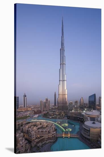 UAE, Downtown Dubai. Cityscape with Burj Khalifa.-Walter Bibikow-Stretched Canvas