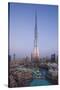 UAE, Downtown Dubai. Cityscape with Burj Khalifa.-Walter Bibikow-Stretched Canvas