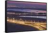 UAE, Downtown Dubai. Elevated desert and highway view.-Walter Bibikow-Framed Stretched Canvas