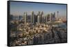 UAE, Downtown Dubai. Elevated view of Downtown area-Walter Bibikow-Framed Stretched Canvas