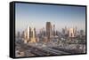 UAE, Downtown Dubai. Skyscrapers on Sheikh Zayed Road from downtown-Walter Bibikow-Framed Stretched Canvas