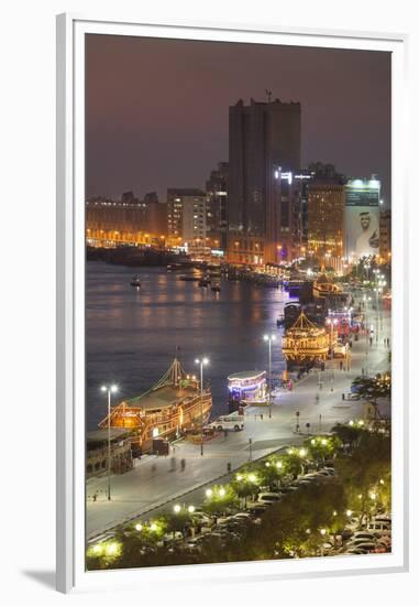 UAE, Dubai, Deira. Elevated view of Dubai Creek-Walter Bibikow-Framed Premium Photographic Print