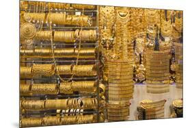 UAE, Dubai, Deira. Gold Souk, gold jewelry-Walter Bibikow-Mounted Premium Photographic Print