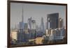 UAE, Dubai, Deira. View of downtown Dubai Skyscrapers from Dubai Creek-Walter Bibikow-Framed Photographic Print