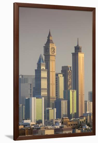 UAE, Dubai, Jumeirah. Skyscrapers seen from Jumeirah-Walter Bibikow-Framed Photographic Print