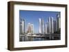 UAE, Dubai Marina high-rise buildings including the twisted Cayan Tower-Walter Bibikow-Framed Photographic Print