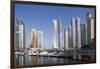 UAE, Dubai Marina high-rise buildings including the twisted Cayan Tower-Walter Bibikow-Framed Photographic Print