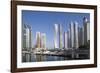 UAE, Dubai Marina high-rise buildings including the twisted Cayan Tower-Walter Bibikow-Framed Photographic Print