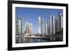 UAE, Dubai Marina high-rise buildings including the twisted Cayan Tower-Walter Bibikow-Framed Photographic Print