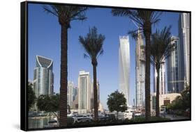 UAE, Dubai Marina high-rise buildings including the twisted Cayan Tower-Walter Bibikow-Framed Stretched Canvas