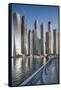 UAE, Dubai Marina high-rise buildings including the twisted Cayan Tower-Walter Bibikow-Framed Stretched Canvas