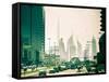 Uae, Dubai, Trade Centre Road, Burj Khalifa and Emirates Towers with Al Karama Metro Station in For-Alan Copson-Framed Stretched Canvas