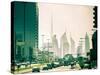 Uae, Dubai, Trade Centre Road, Burj Khalifa and Emirates Towers with Al Karama Metro Station in For-Alan Copson-Stretched Canvas