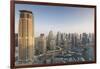 UAE, elevated view of Dubai Marina-Walter Bibikow-Framed Photographic Print