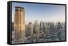 UAE, elevated view of Dubai Marina-Walter Bibikow-Framed Stretched Canvas