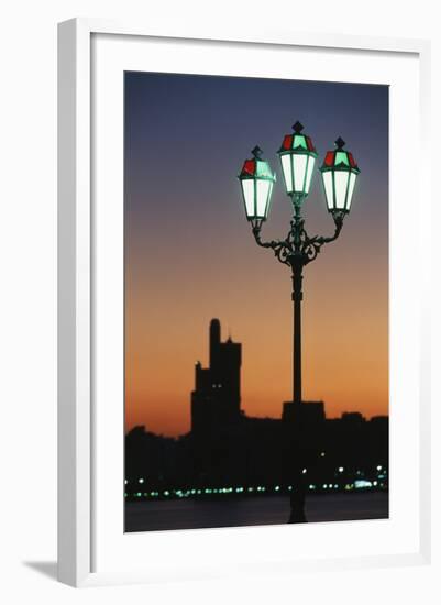 Uae, United Arab Emirates, Abu Dhabi. City and Arabic Streetlamps-Walter Bibikow-Framed Photographic Print