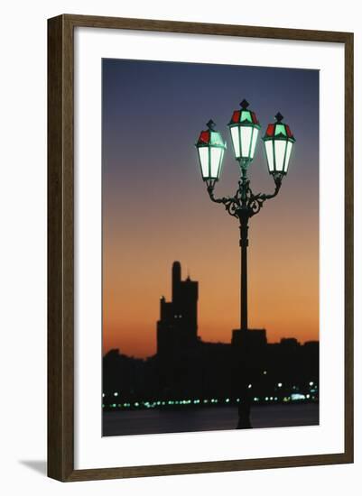 Uae, United Arab Emirates, Abu Dhabi. City and Arabic Streetlamps-Walter Bibikow-Framed Photographic Print