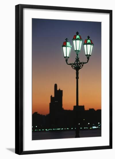 Uae, United Arab Emirates, Abu Dhabi. City and Arabic Streetlamps-Walter Bibikow-Framed Photographic Print