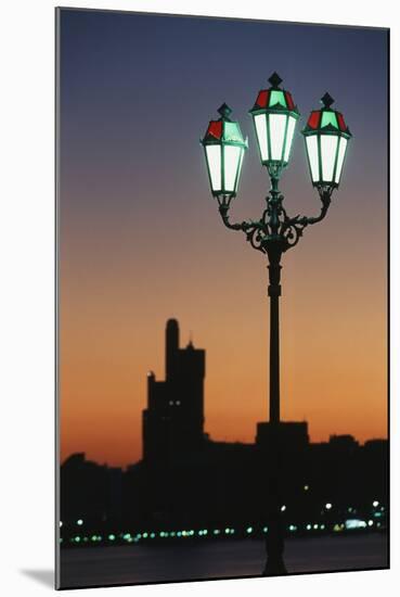 Uae, United Arab Emirates, Abu Dhabi. City and Arabic Streetlamps-Walter Bibikow-Mounted Photographic Print