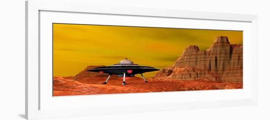 Ufo Landing on a Desert Landscape-null-Framed Art Print