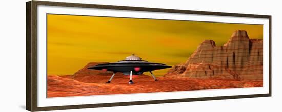 Ufo Landing on a Desert Landscape-null-Framed Premium Giclee Print