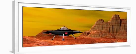 Ufo Landing on a Desert Landscape-null-Framed Premium Giclee Print