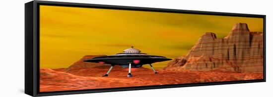 Ufo Landing on a Desert Landscape-null-Framed Stretched Canvas